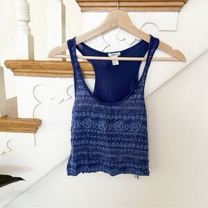 Forever 21 Tank & Shorts Set Blue Printed Soft Knit Sleeveless Stretch Size S